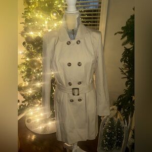 NEW 41 Hawthorn Khaki Crue Jacket Sz L Classic Cream Double-Breasted Trench Coat